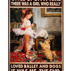 Dancing Ballet Little Girl Loved Dogs And Ballet Poster, Ballet Lovers Gift, Ballet Vintage Poster