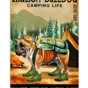 English Bulldog Camping Life Puppies Lover Poster, Animal Lovers Vintage Wall Art, Dog Mom Gift