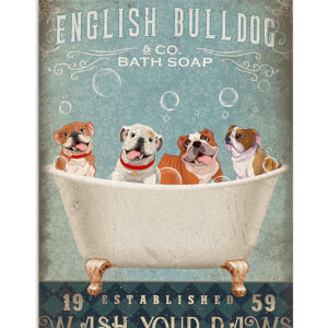 English Bulldog Dog Bath Soap Puppies Lover Poster, Animal Lovers Vintage Wall Art, Dog Mom Gift