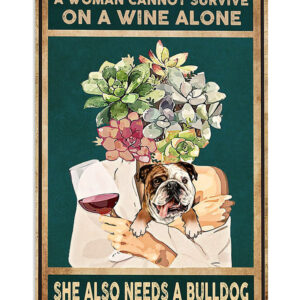 English Bulldog Girl Loves Bulldog And Wine Puppies Lover Poster, Animal Lovers Vintage Wall Art
