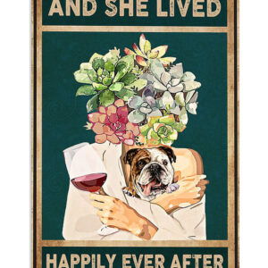 English Bulldog Girl Loves Dog And Wine Puppies Lover Poster, Animal Lovers Vintage Wall Art
