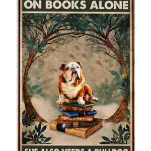 English Bulldog Woman Loves Books And Bulldog Puppies Lover Poster, Animal Lovers Vintage Wall Art