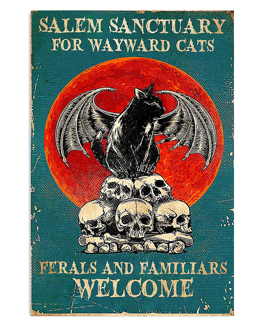 Evil Black Cat Red Moon Haloween Cat Kitties Lover Poster, Animal Lovers Vintage Wall Art