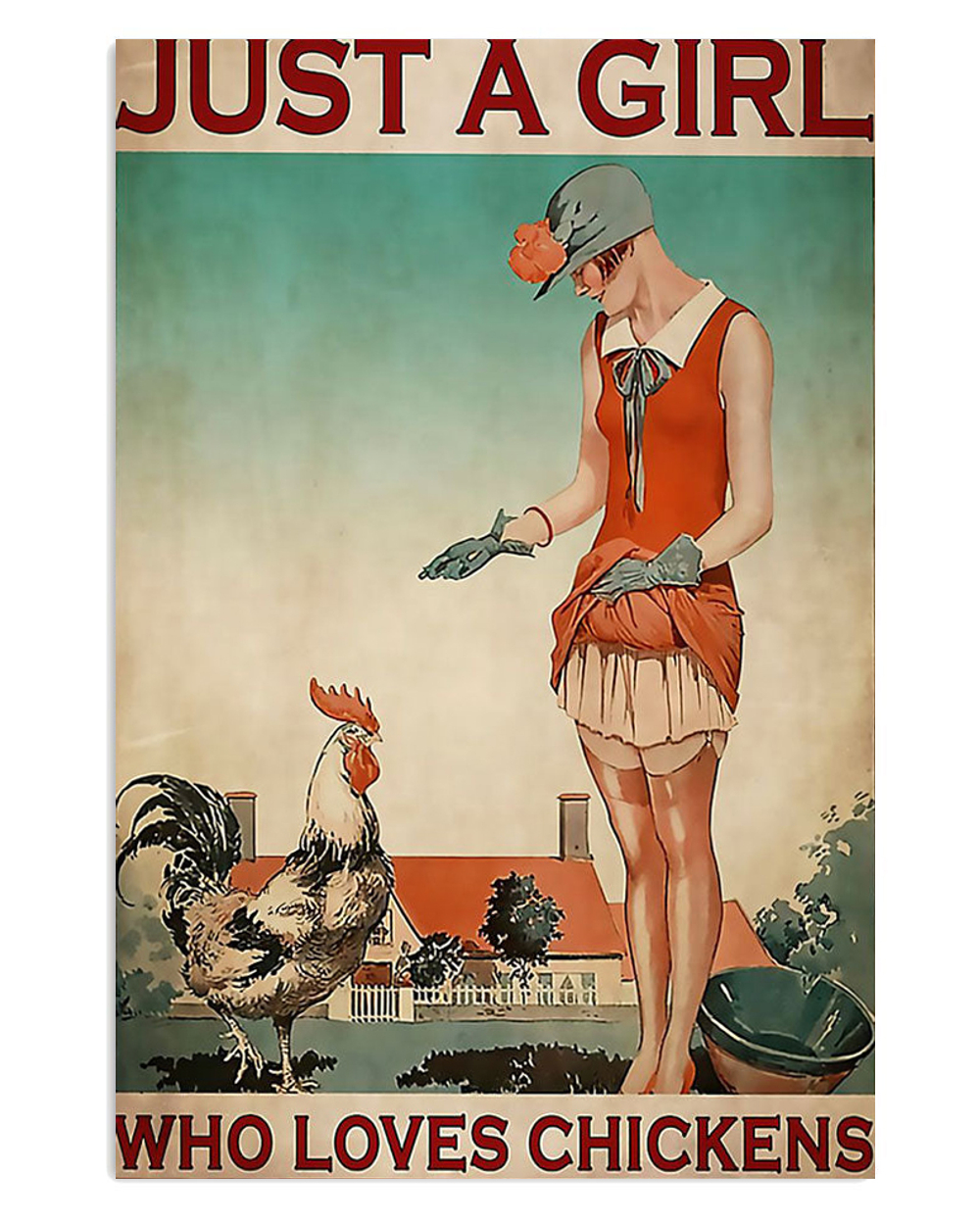 Farming Girl Loves Chickens Farmer Poster, Animal Lovers Vintage Wall Art, Chicken Lovers