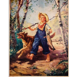Fishing Boy Loves Fishing And Dog Vintage Poster, Fishing Lover Gift, Dog Lover Poster
