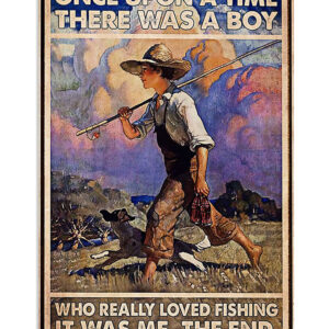 Fishing Boy Loves Fishing Vintage Poster, Fishing Lover Gift, Dog Lover Poster
