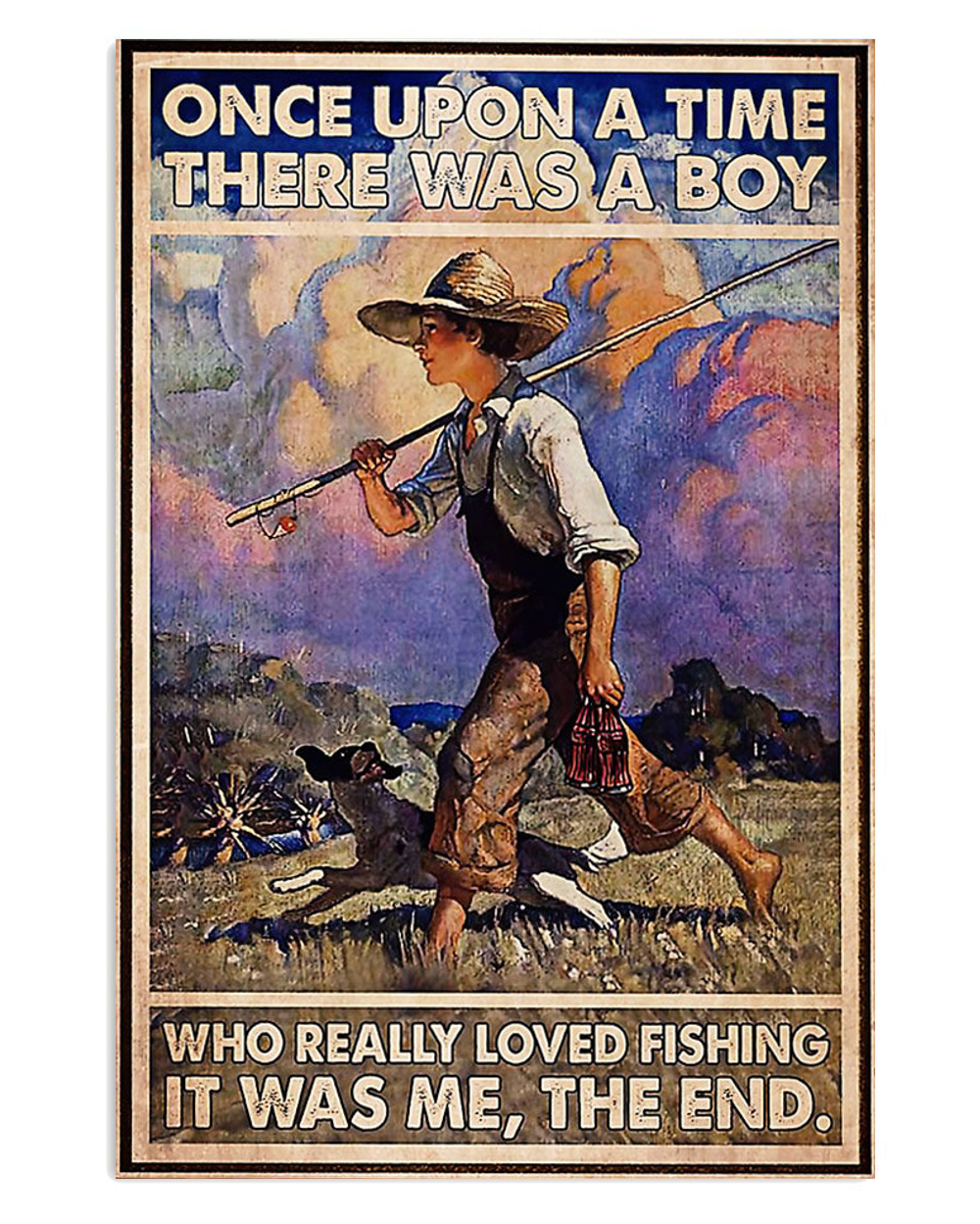 Fishing Boy Loves Fishing Vintage Poster, Fishing Lover Gift, Dog Lover Poster