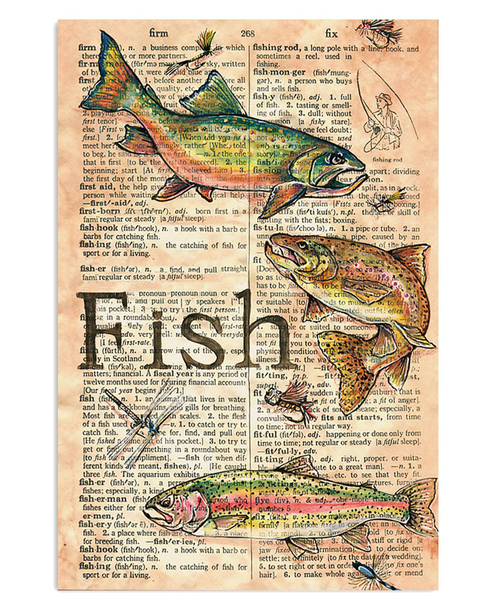 Fishing Fish Definition Vintage Poster, Fishing Lover Gift, Retro Fishing Hobby Poster