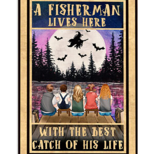 Fishing Fisherman Lives Here Vintage Poster, Fishing Lover Gift, Retro Fishing Hobby Poster
