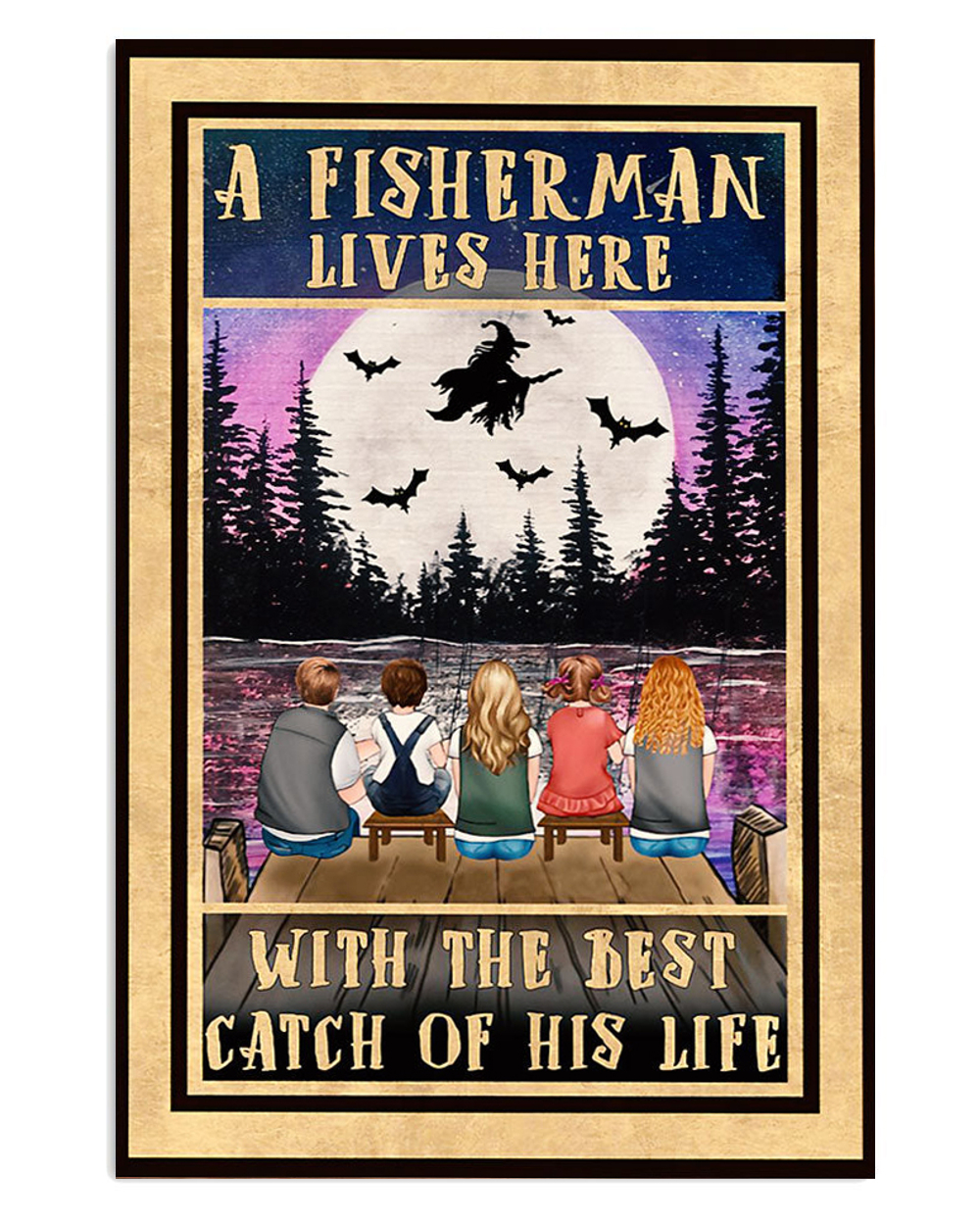 Fishing Fisherman Lives Here Vintage Poster, Fishing Lover Gift, Retro Fishing Hobby Poster