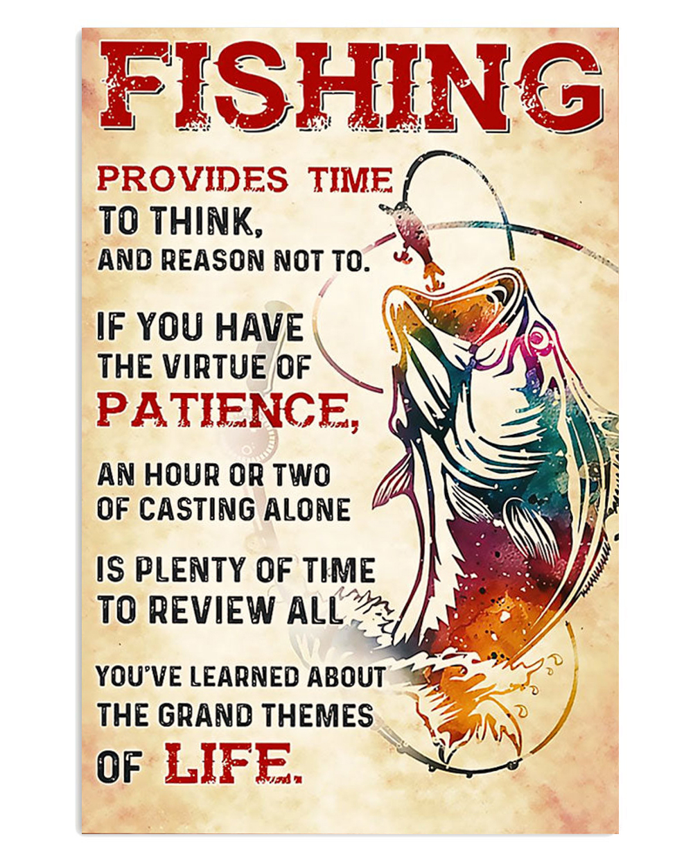 Fishing Provides Time Vintage Poster, Fishing Lover Gift, Retro Fishing Hobby Poster