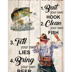 Fishing Rules Vintage Poster, Fishing Lover Gift, Retro Fishing Hobby Poster