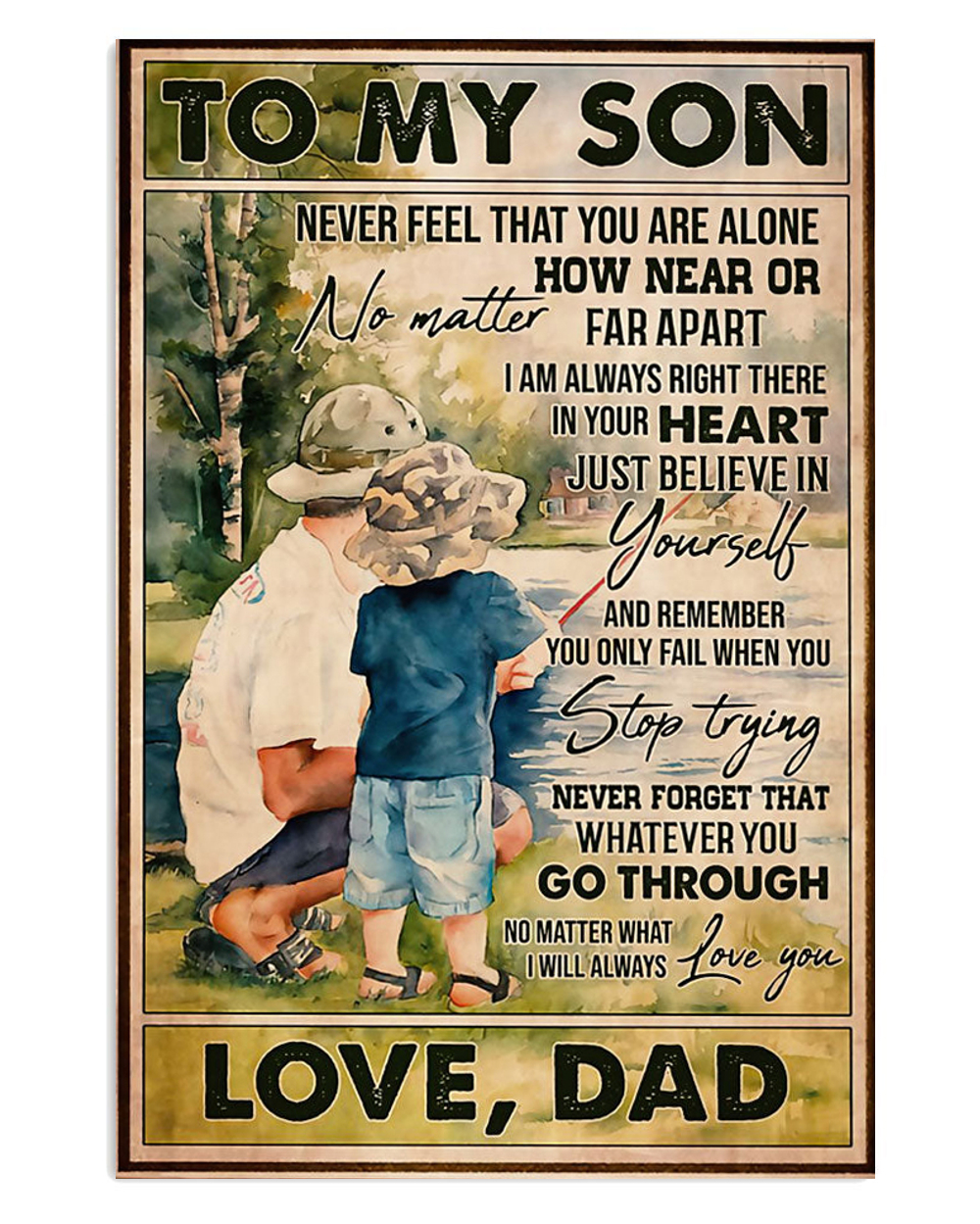 Fishing Gift From Dad To Son Vintage Poster, Fishing Lover Gift, Retro Fishing Hobby Poster