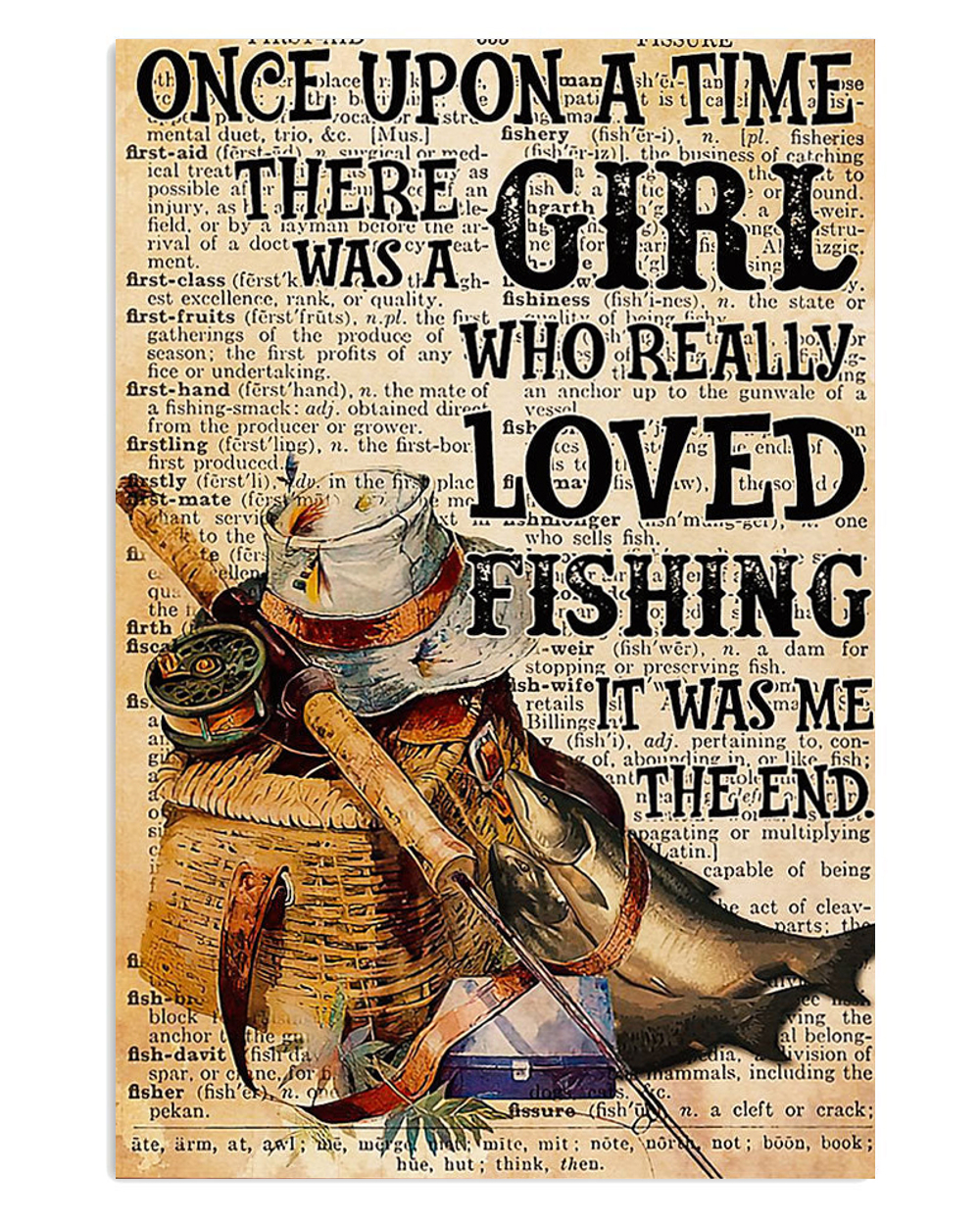 Fishing Girl Loves Fishing Vintage Poster, Fishing Lover Gift, Retro Fishing Hobby Poster