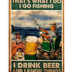 Fishing Go Fishing Drink Beer Vintage Poster, Fishing Lover Gift, Retro Fishing Hobby Poster