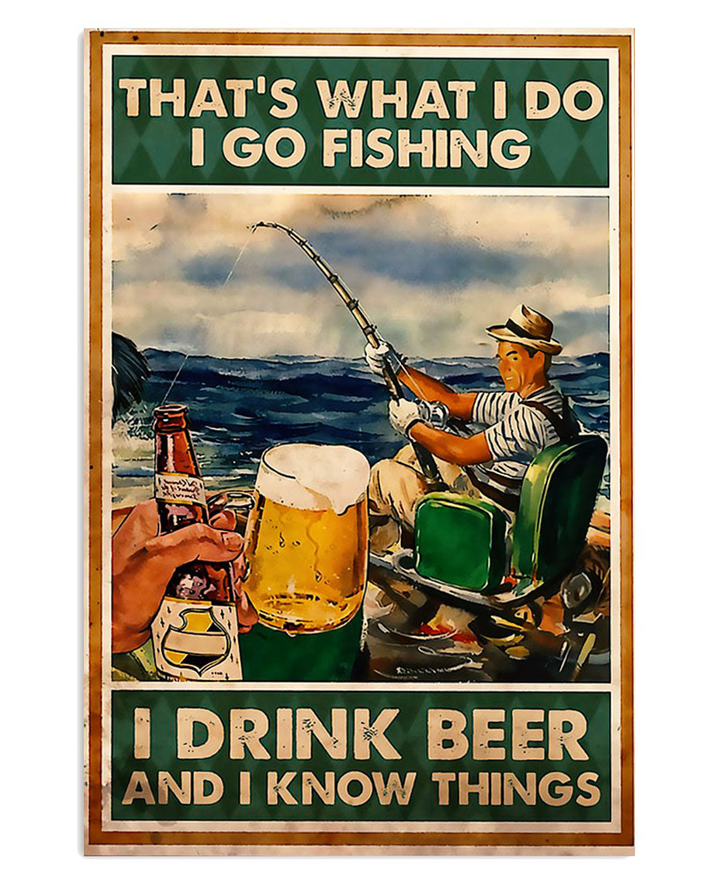 Fishing Go Fishing Drink Beer Vintage Poster, Fishing Lover Gift, Retro Fishing Hobby Poster