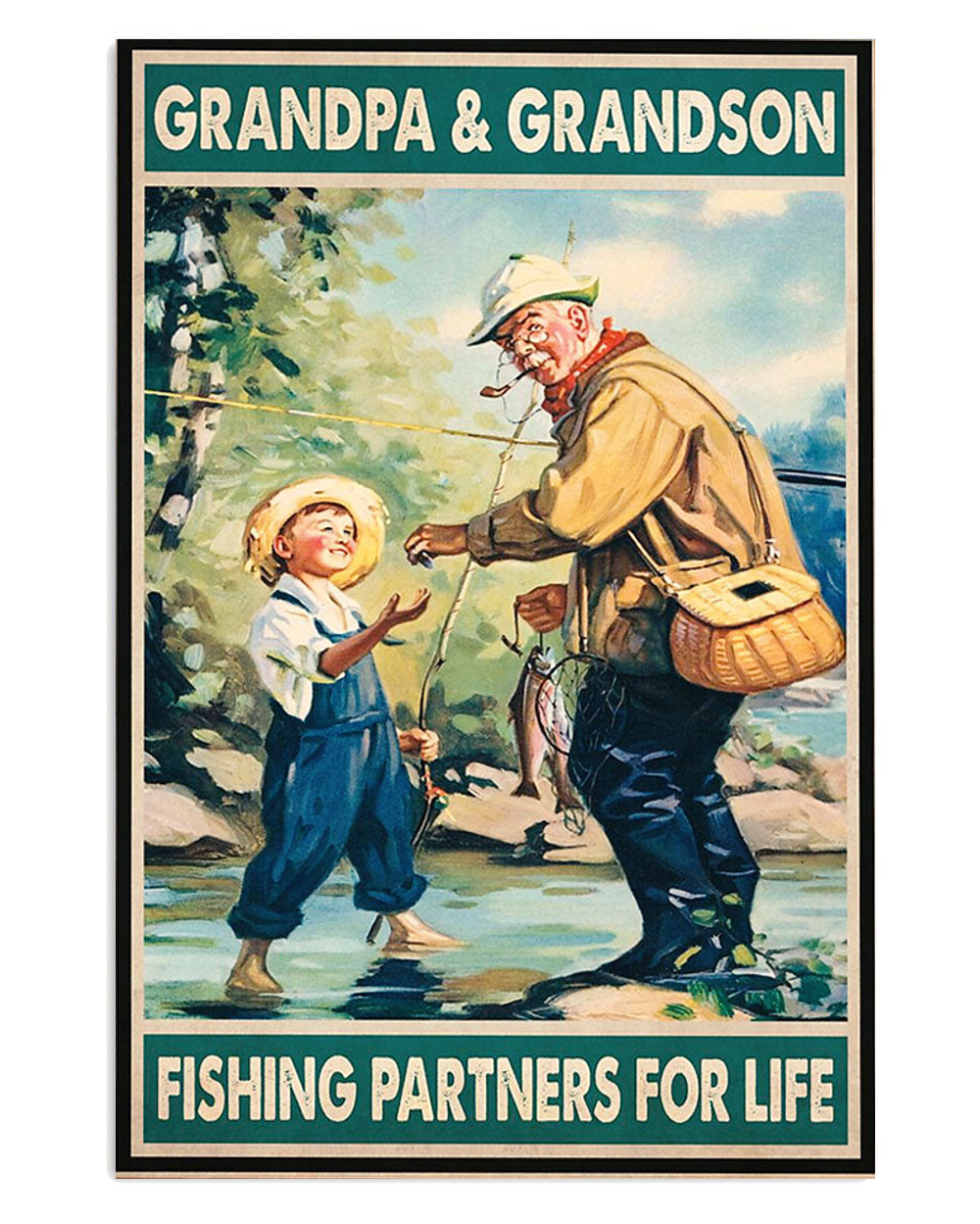 Fishing Grandpa And Grandson Fishing Vintage Poster, Fishing Lover Gift, Fishing Hobby Poster