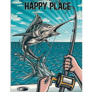 Fishing Happy Place Vintage Poster, Fishing Lover Gift, Retro Fishing Hobby Poster