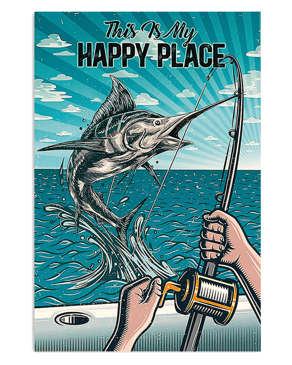 Fishing Happy Place Vintage Poster, Fishing Lover Gift, Retro Fishing Hobby Poster