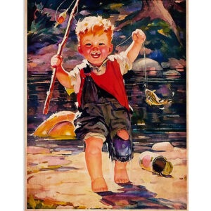 Fishing He Lived Happily Vintage Poster, Fishing Lover Gift, Retro Fishing Hobby Poster