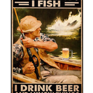 Fishing I Fish And Beer Vintage Poster, Fishing Lover Gift, Retro Fishing Hobby Poster
