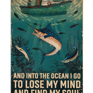 Fishing Into The Ocean Vintage Poster, Fishing Lover Gift, Retro Fishing Hobby Poster