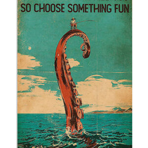 Fishing Man Octopus Vintage Poster, Fishing Lover Gift, Retro Fishing Hobby Poster