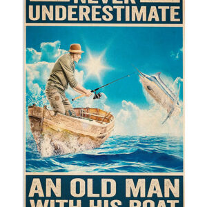 Fishing Never Underestimate An Old Man Vintage Poster, Fishing Lover Gift, Retro Fishing Hobby Poster