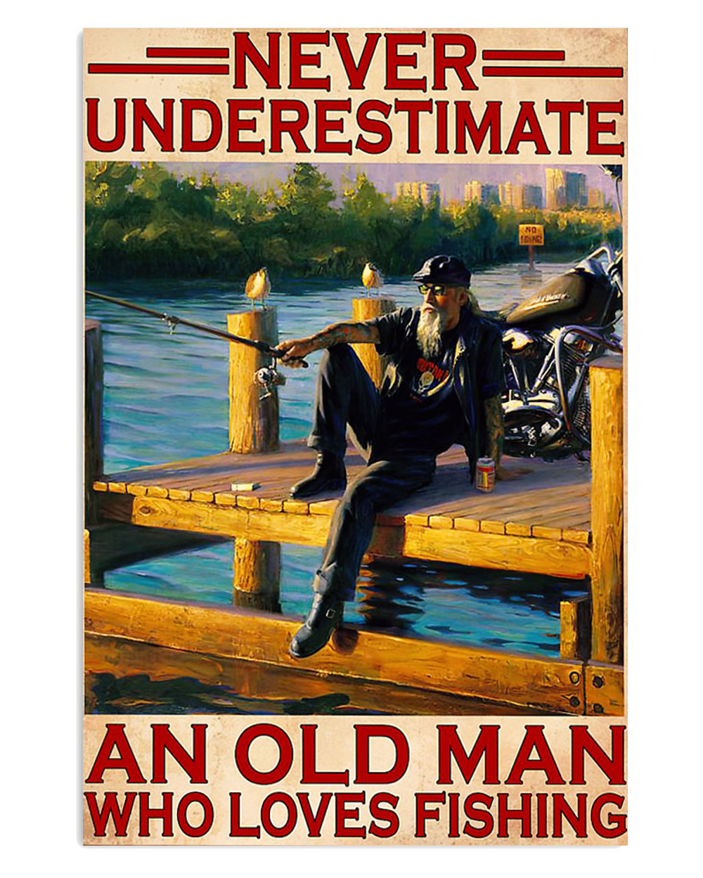 Fishing Old Man Loves Fishing Vintage Poster, Fishing Lover Gift, Retro Fishing Hobby Poster