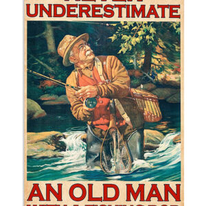 Fishing Old Man With Fishing Rod Vintage Poster, Fishing Lover Gift, Retro Fishing Hobby Poster