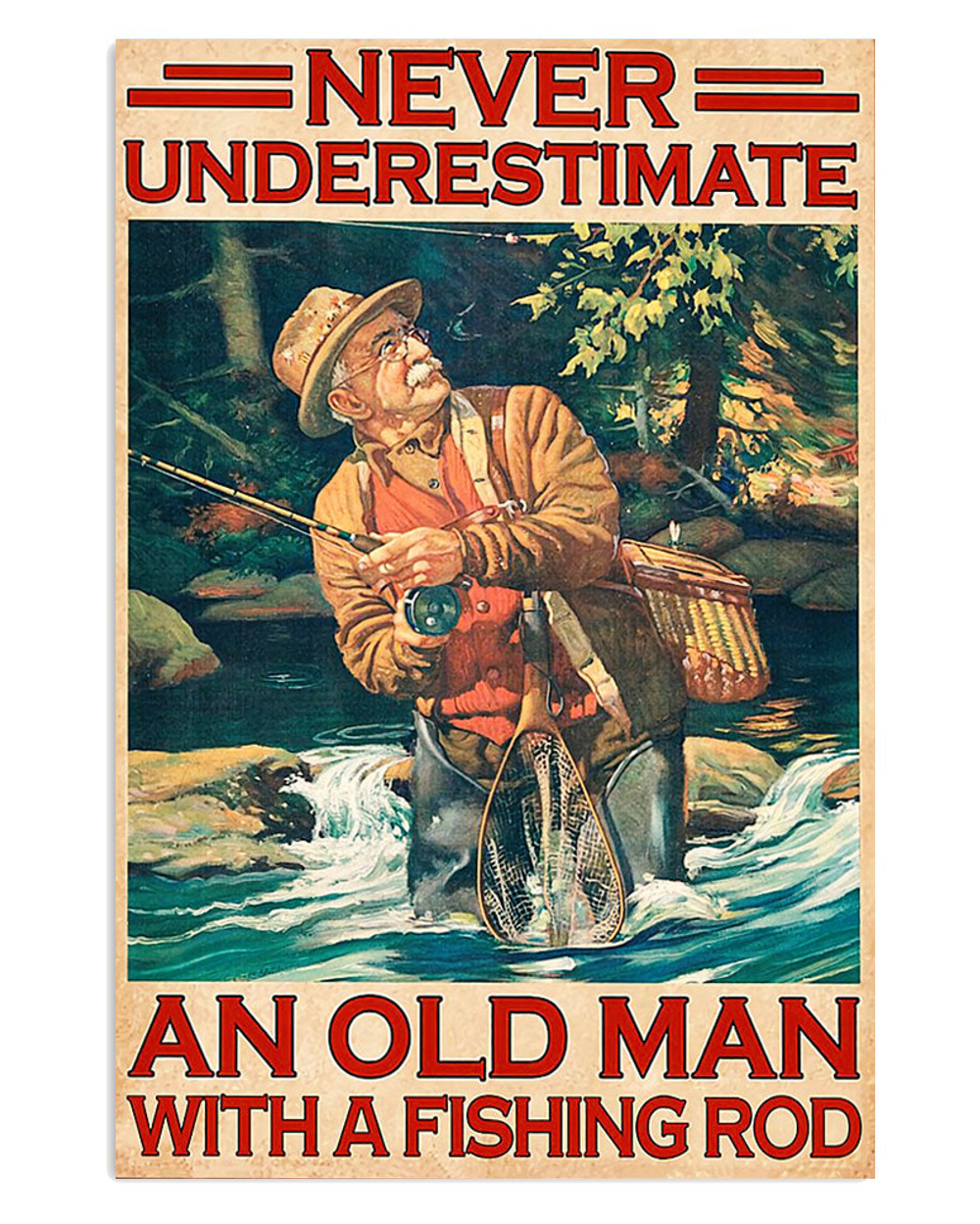 Fishing Old Man With Fishing Rod Vintage Poster, Fishing Lover Gift, Retro Fishing Hobby Poster