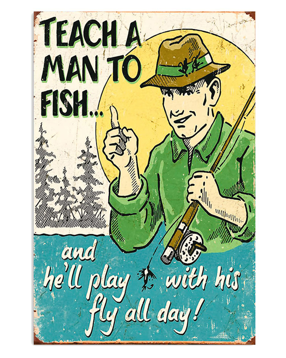 Fishing Play With His Fly Vintage Poster, Fishing Lover Gift, Retro Fishing Hobby Poster