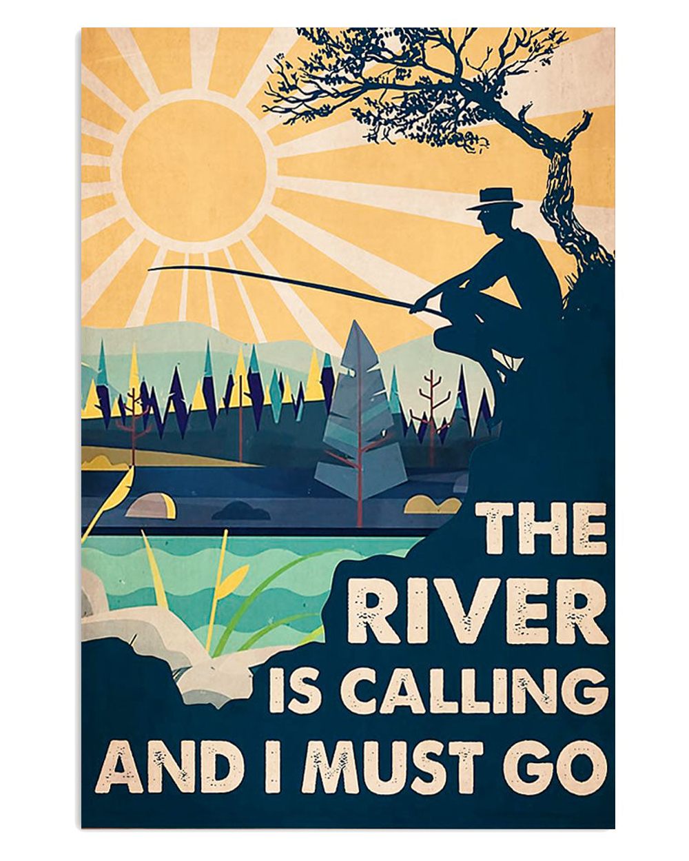 Fishing River Is Calling Vintage Poster, Fishing Lover Gift, Retro Fishing Hobby Poster