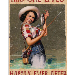 Fishing She Lived Happily Vintage Poster, Fishing Lover Gift, Retro Fishing Hobby Poster