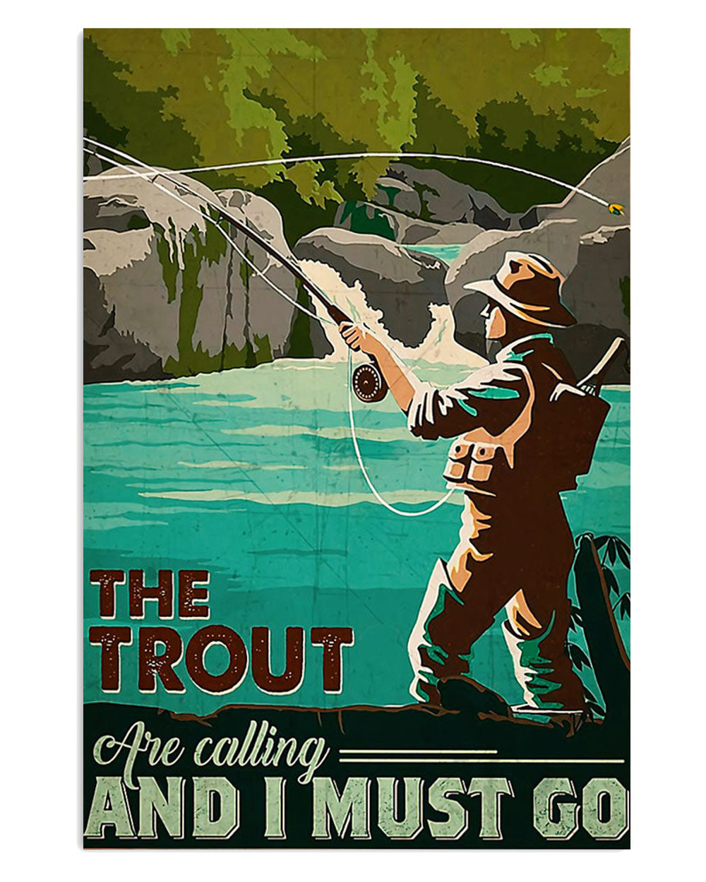Fishing The Trout Are Calling Vintage Poster, Fishing Lover Gift, Retro Fishing Hobby Poster