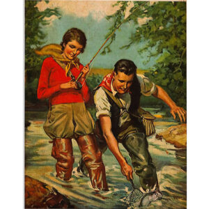 Fishing They Lived Happily Vintage Poster, Fishing Lover Gift, Retro Fishing Hobby Poster