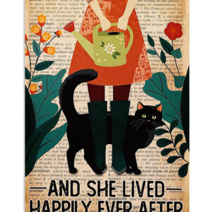 Gardening Black Cat And Girl Poster, Gift For Gardener, Plants Lover Vintage Poster