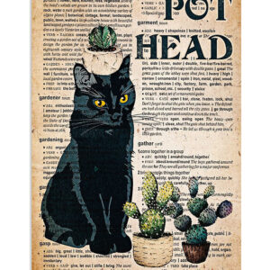 Gardening Black Cat Pot Head Poster, Gift For Gardener, Plants Lover Vintage Poster
