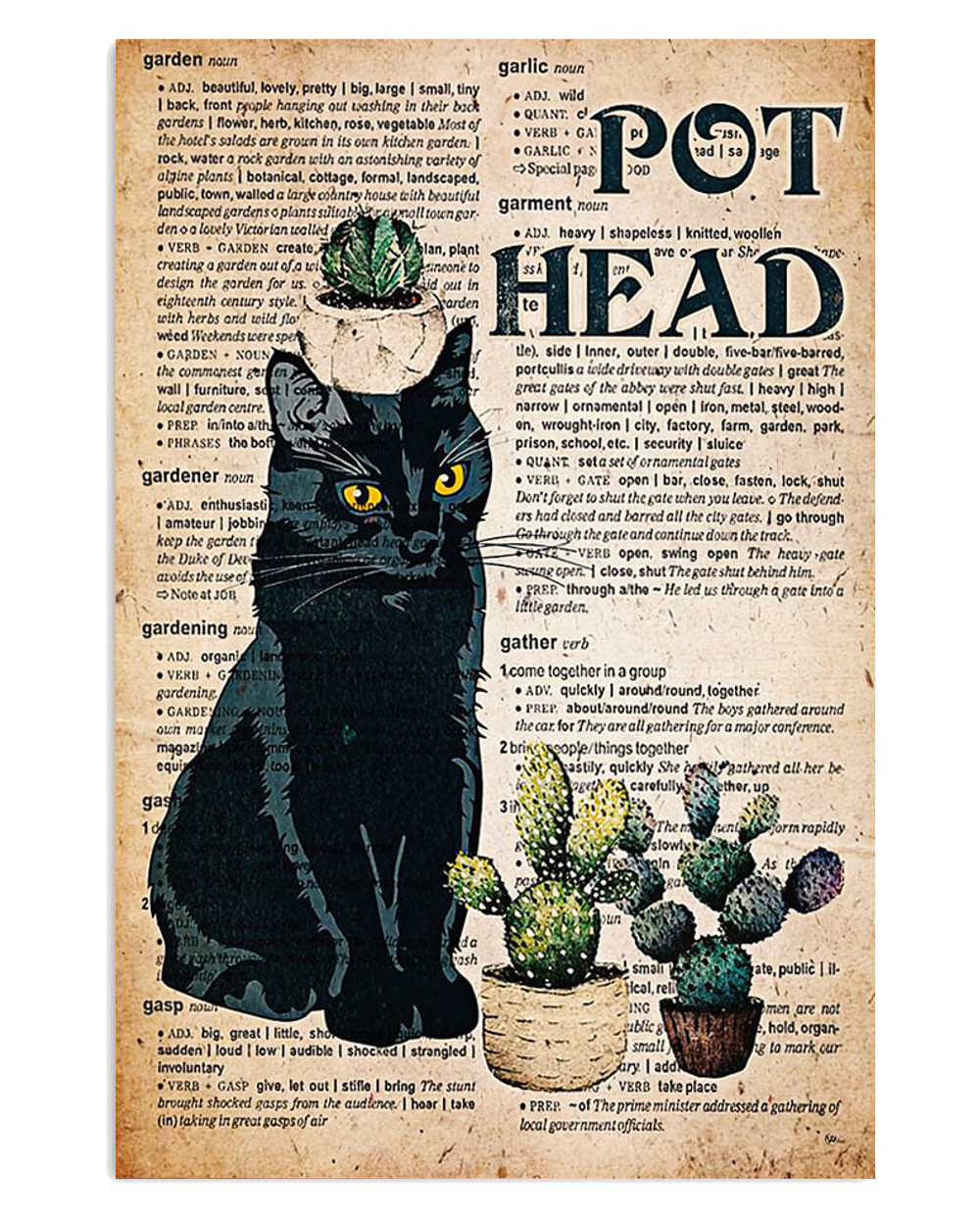 Gardening Black Cat Pot Head Poster, Gift For Gardener, Plants Lover Vintage Poster