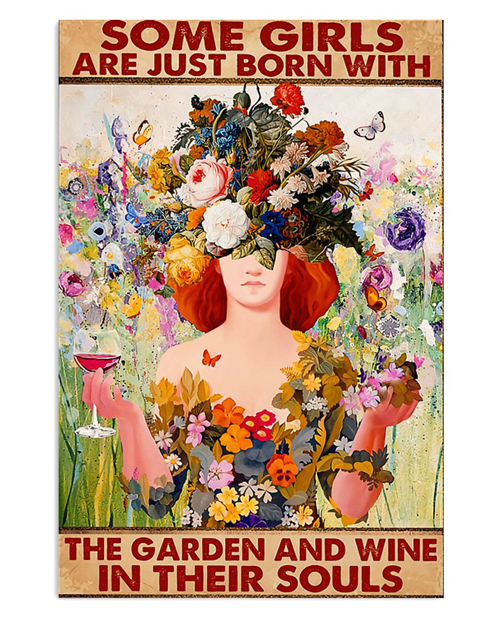 Gardening Born With Garden And Wine Poster, Gift For Gardener, Plants Lover Vintage Poster