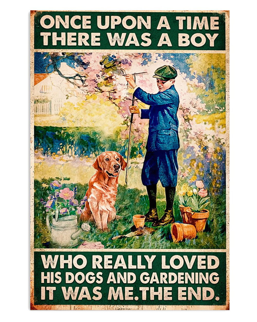 Gardening Boy Loves Dog And Gardening Poster, Gift For Gardener, Plants Lover Vintage Poster