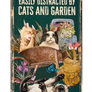 Gardening Distracted By Cats And Garden Poster, Gift For Gardener, Plants Lover Vintage Poster