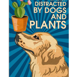 Gardening Distracted By Dogs And Plants Poster, Gift For Gardener, Plants Lover Vintage Poster