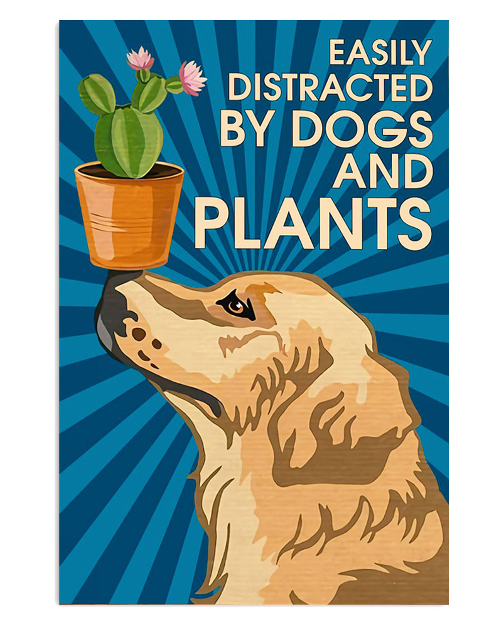 Gardening Distracted By Dogs And Plants Poster, Gift For Gardener, Plants Lover Vintage Poster