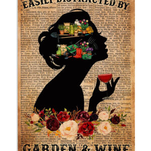 Gardening Distracted By Garden And Wine Poster, Plants Lover Vintage Poster, Gift For Gardener