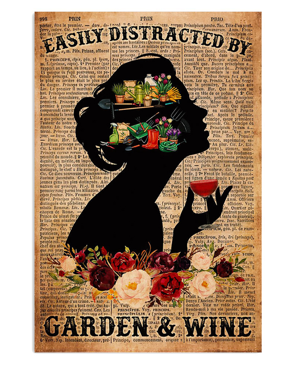 Gardening Distracted By Garden And Wine Poster, Plants Lover Vintage Poster, Gift For Gardener