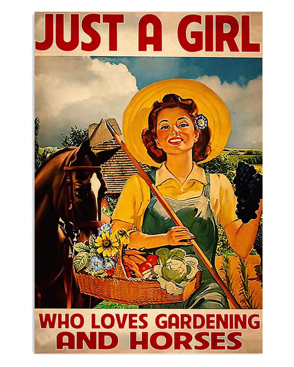 Gardening Girl Loves Horses And Gardening Poster, Plants Lover Vintage Poster, Gift For Gardener