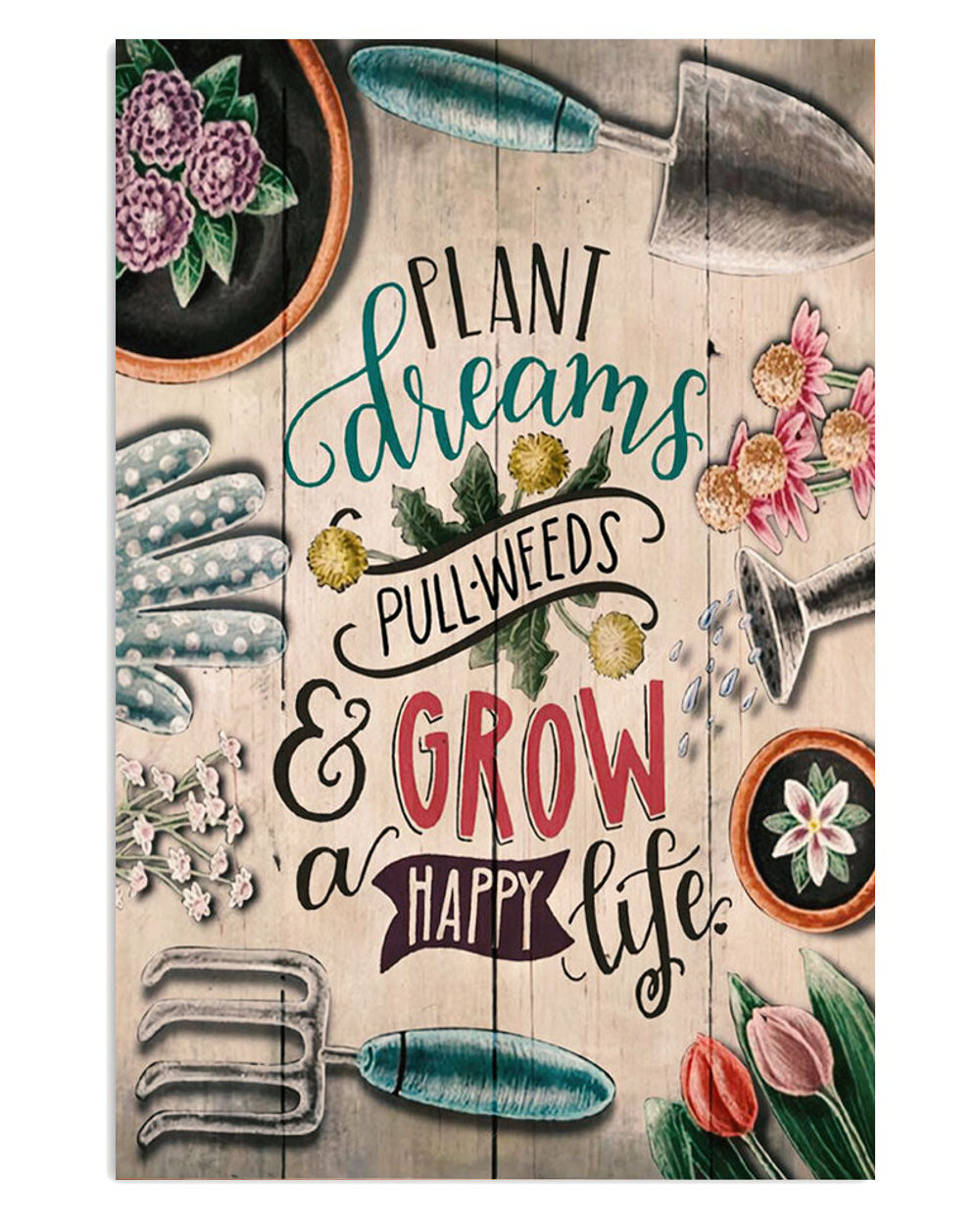 Gardening Grow A Happy Life Poster, Plants Lover Vintage Poster, Gift For Gardener