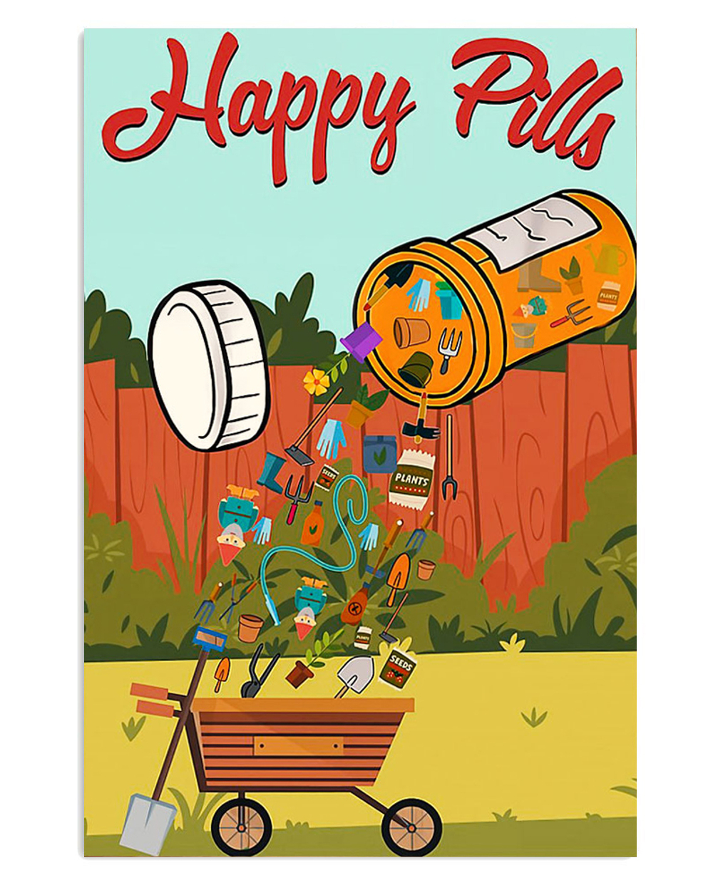 Gardening Happy Pills Poster, Plants Lover Vintage Poster, Gift For Gardener