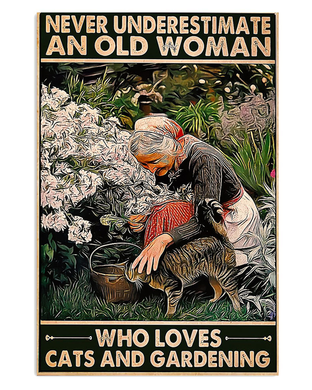 Gardening Old Woman Loves Cat And Gardening Poster, Plants Lover Vintage Poster, Gift For Gardener